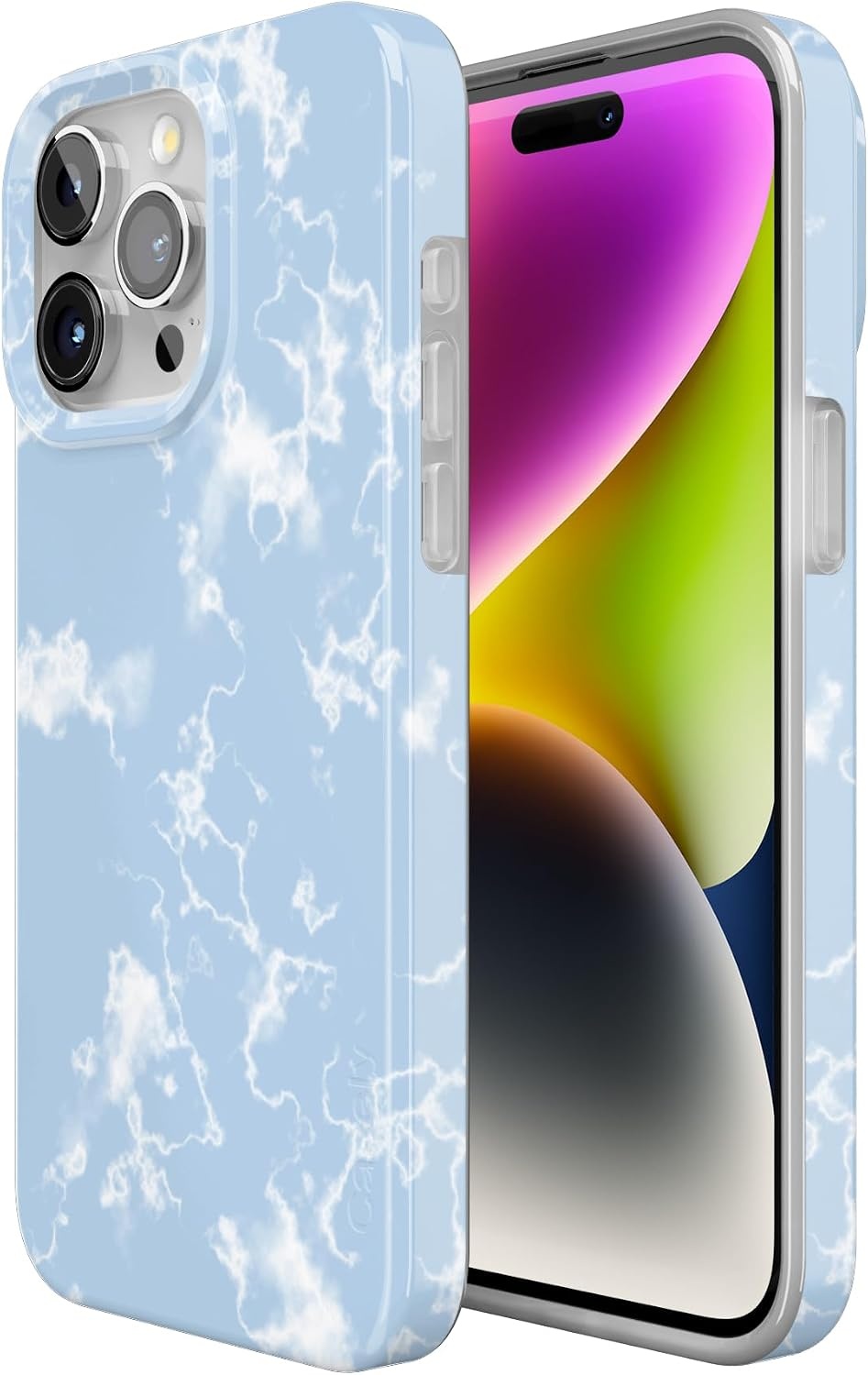 image:imageCasely iPhone 15 Pro Max Case Clear Skies Clear Shimmer Compatible with MagSafe Classic Ultra Slim DesignLight Blue Skies Marble Clouds