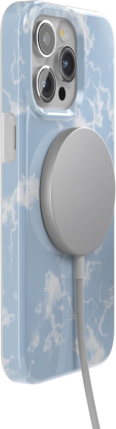 image:imageCasely iPhone 15 Pro Max Case Clear Skies Clear Shimmer Compatible with MagSafe Classic Ultra Slim DesignLight Blue Skies Marble Clouds
