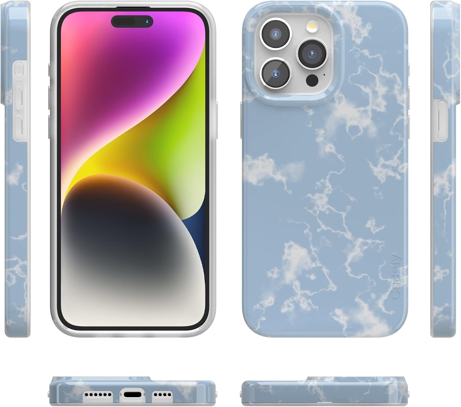 image:imageCasely iPhone 15 Pro Max Case Clear Skies Clear Shimmer Compatible with MagSafe Classic Ultra Slim DesignLight Blue Skies Marble Clouds