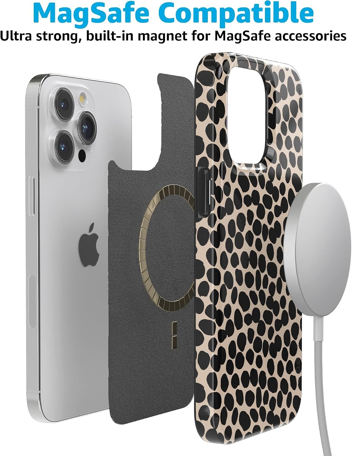 image:imageCasely iPhone 15 Pro Max Case Clear Skies Clear Shimmer Compatible with MagSafe Classic Ultra Slim DesignLost in Spots Cheetah Print