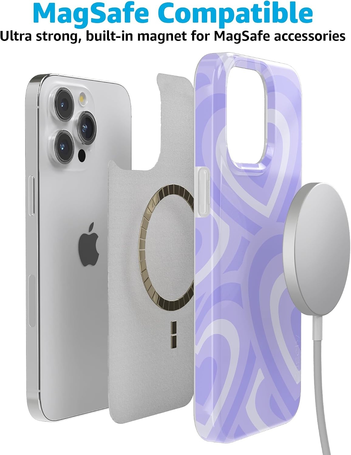 image:imageCasely iPhone 15 Pro Max Case Clear Skies Clear Shimmer Compatible with MagSafe Classic Ultra Slim DesignLove Song Lavender Heart