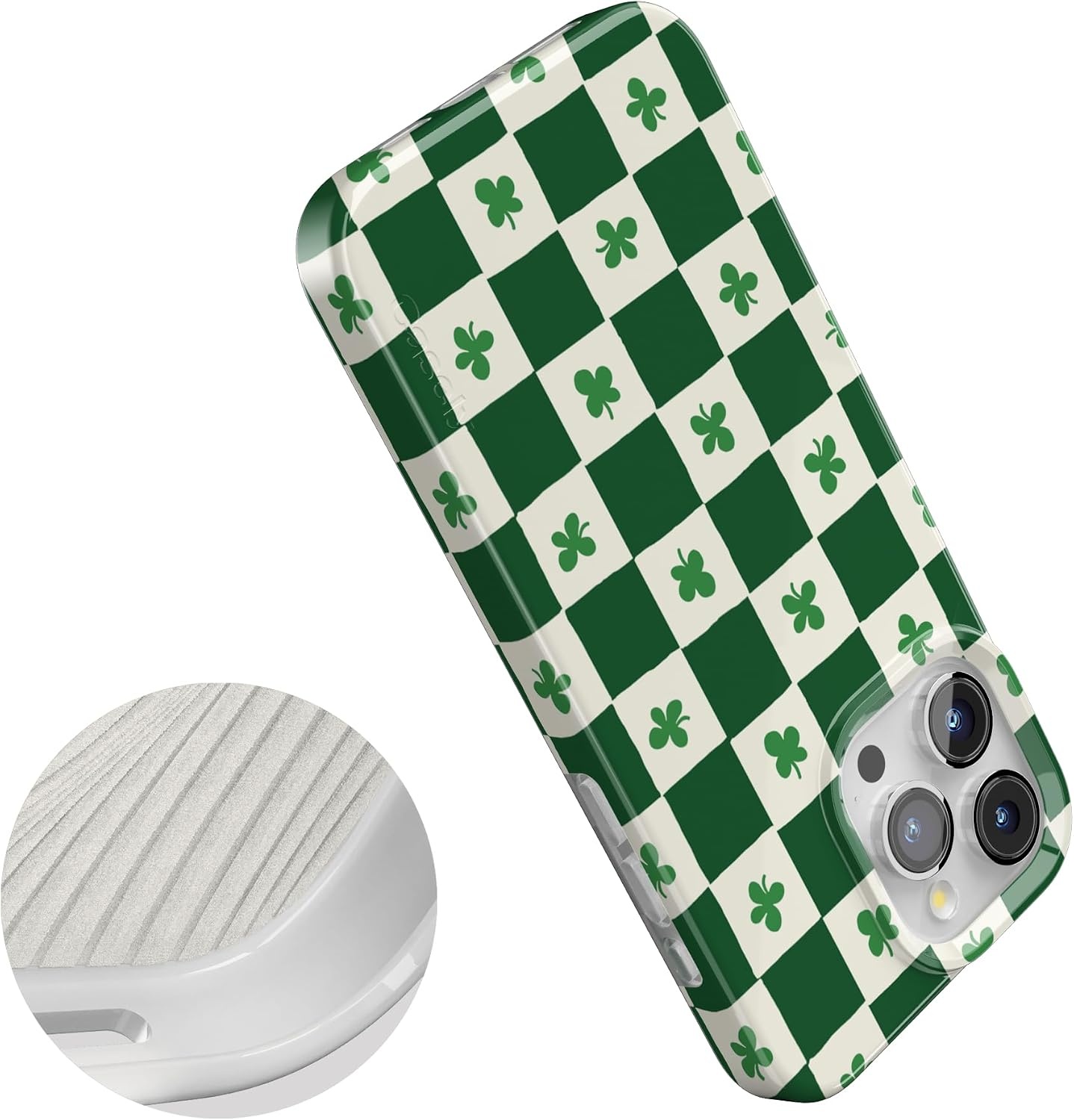 image:imageCasely iPhone 15 Pro Max Case Clear Skies Clear Shimmer Compatible with MagSafe Classic Ultra Slim DesignLucky You Shamrock