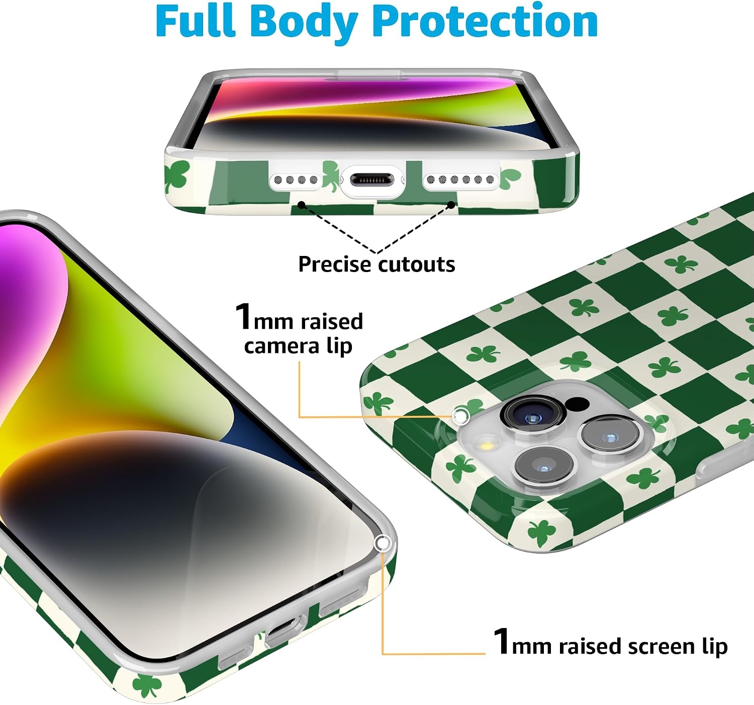 image:imageCasely iPhone 15 Pro Max Case Clear Skies Clear Shimmer Compatible with MagSafe Classic Ultra Slim DesignLucky You Shamrock