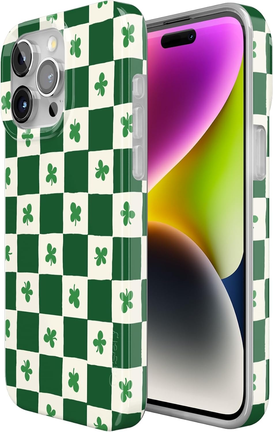 image:imageCasely iPhone 15 Pro Max Case Clear Skies Clear Shimmer Compatible with MagSafe Classic Ultra Slim DesignLucky You Shamrock