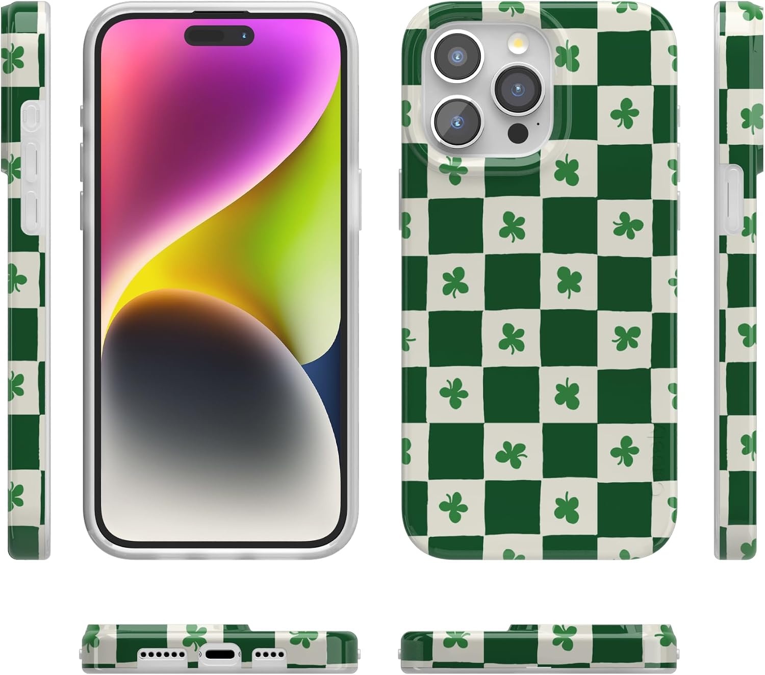 image:imageCasely iPhone 15 Pro Max Case Clear Skies Clear Shimmer Compatible with MagSafe Classic Ultra Slim DesignLucky You Shamrock