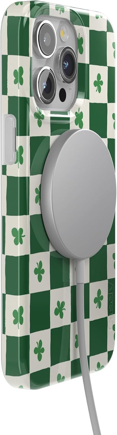 image:imageCasely iPhone 15 Pro Max Case Clear Skies Clear Shimmer Compatible with MagSafe Classic Ultra Slim DesignLucky You Shamrock