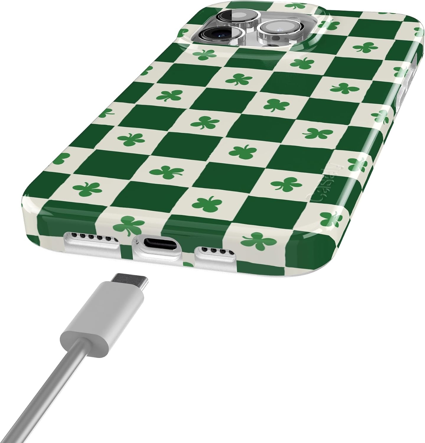 image:imageCasely iPhone 15 Pro Max Case Clear Skies Clear Shimmer Compatible with MagSafe Classic Ultra Slim DesignLucky You Shamrock