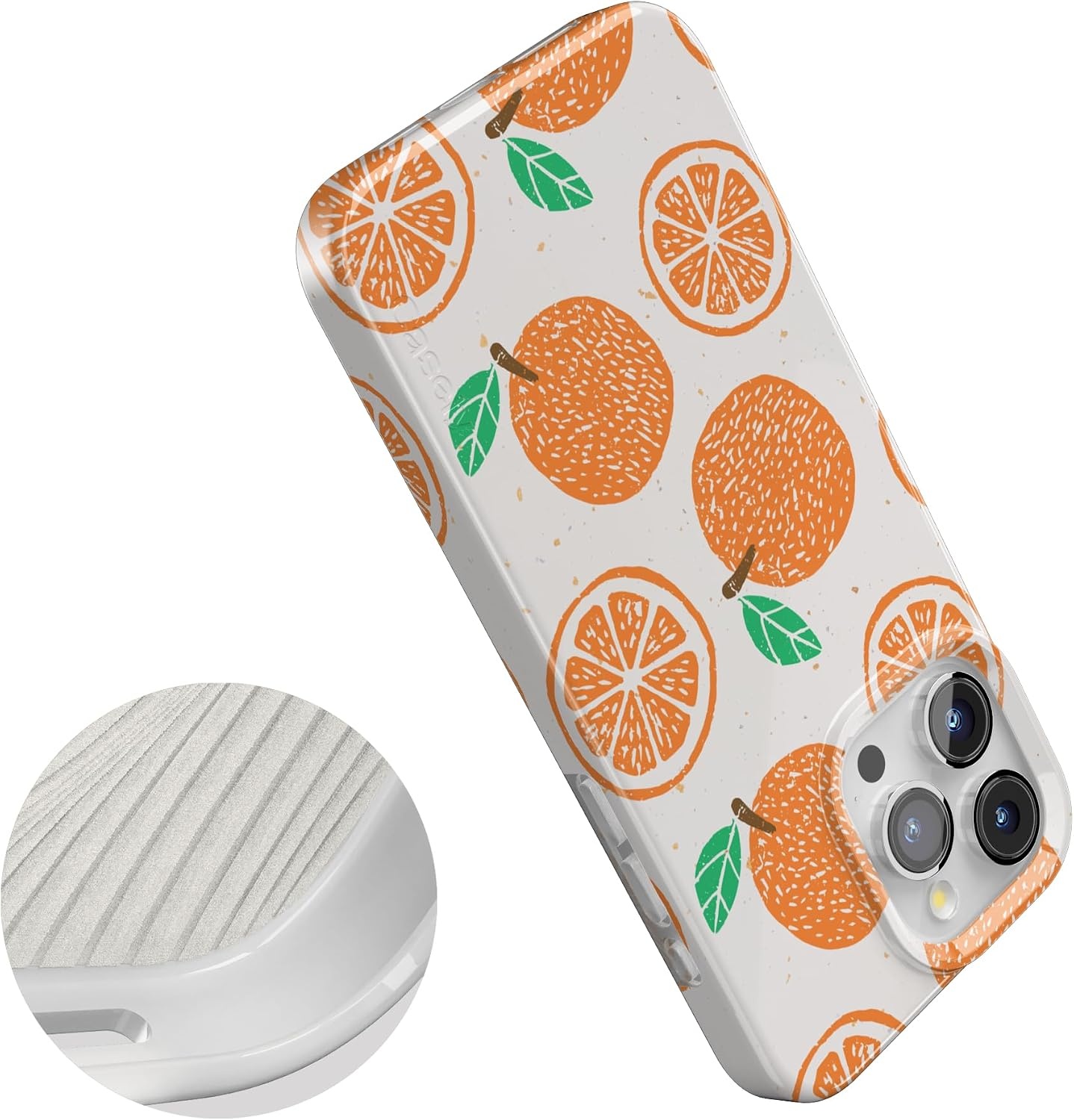 image:imageCasely iPhone 15 Pro Max Case Clear Skies Clear Shimmer Compatible with MagSafe Classic Ultra Slim DesignMain Squeeze Orange Stamped