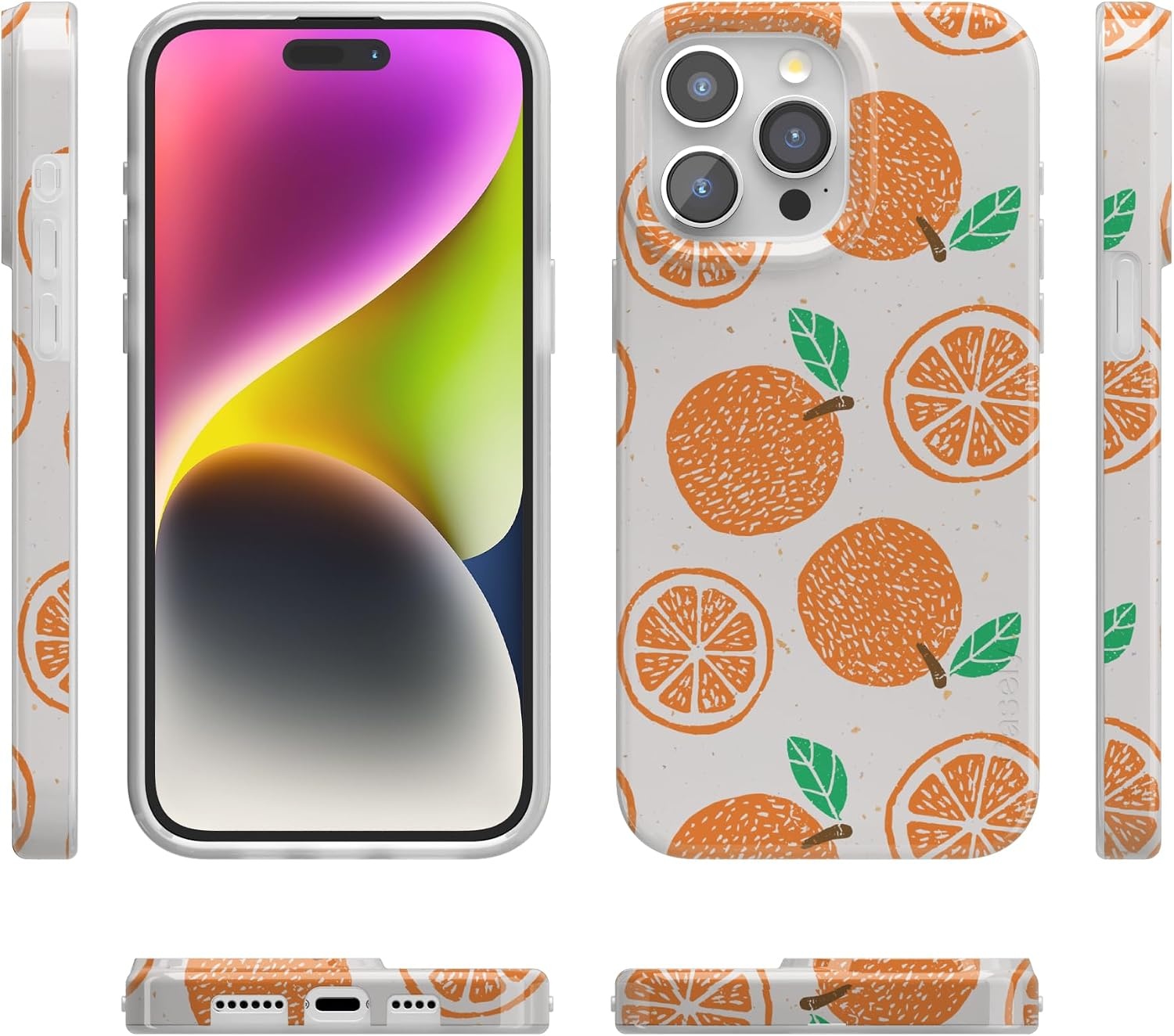 image:imageCasely iPhone 15 Pro Max Case Clear Skies Clear Shimmer Compatible with MagSafe Classic Ultra Slim DesignMain Squeeze Orange Stamped