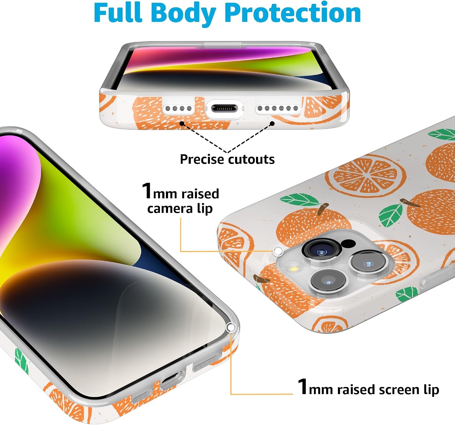 image:imageCasely iPhone 15 Pro Max Case Clear Skies Clear Shimmer Compatible with MagSafe Classic Ultra Slim DesignMain Squeeze Orange Stamped
