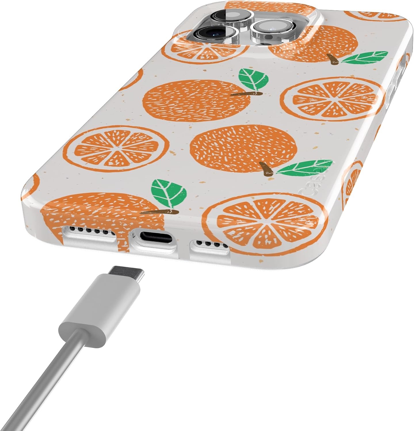 image:imageCasely iPhone 15 Pro Max Case Clear Skies Clear Shimmer Compatible with MagSafe Classic Ultra Slim DesignMain Squeeze Orange Stamped