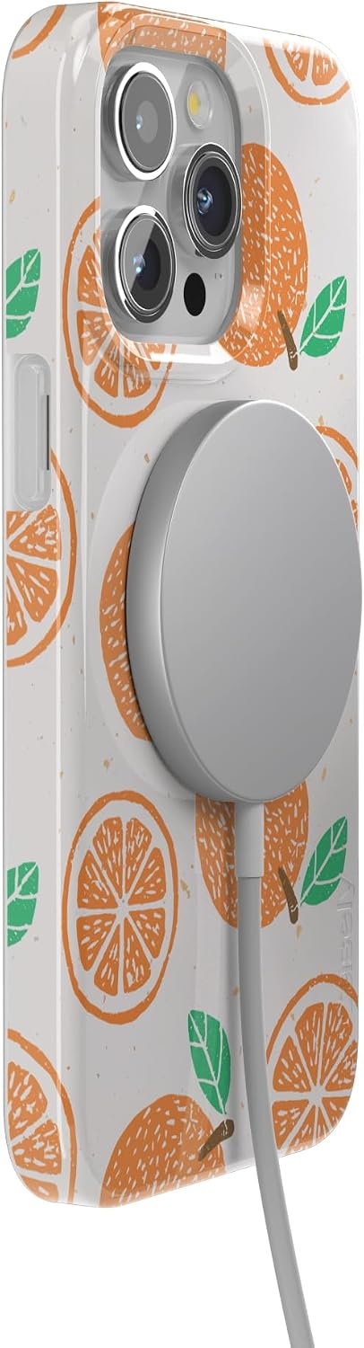 image:imageCasely iPhone 15 Pro Max Case Clear Skies Clear Shimmer Compatible with MagSafe Classic Ultra Slim DesignMain Squeeze Orange Stamped