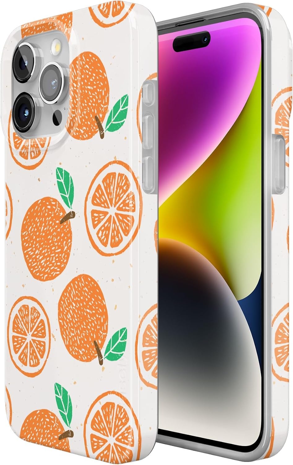 image:imageCasely iPhone 15 Pro Max Case Clear Skies Clear Shimmer Compatible with MagSafe Classic Ultra Slim DesignMain Squeeze Orange Stamped