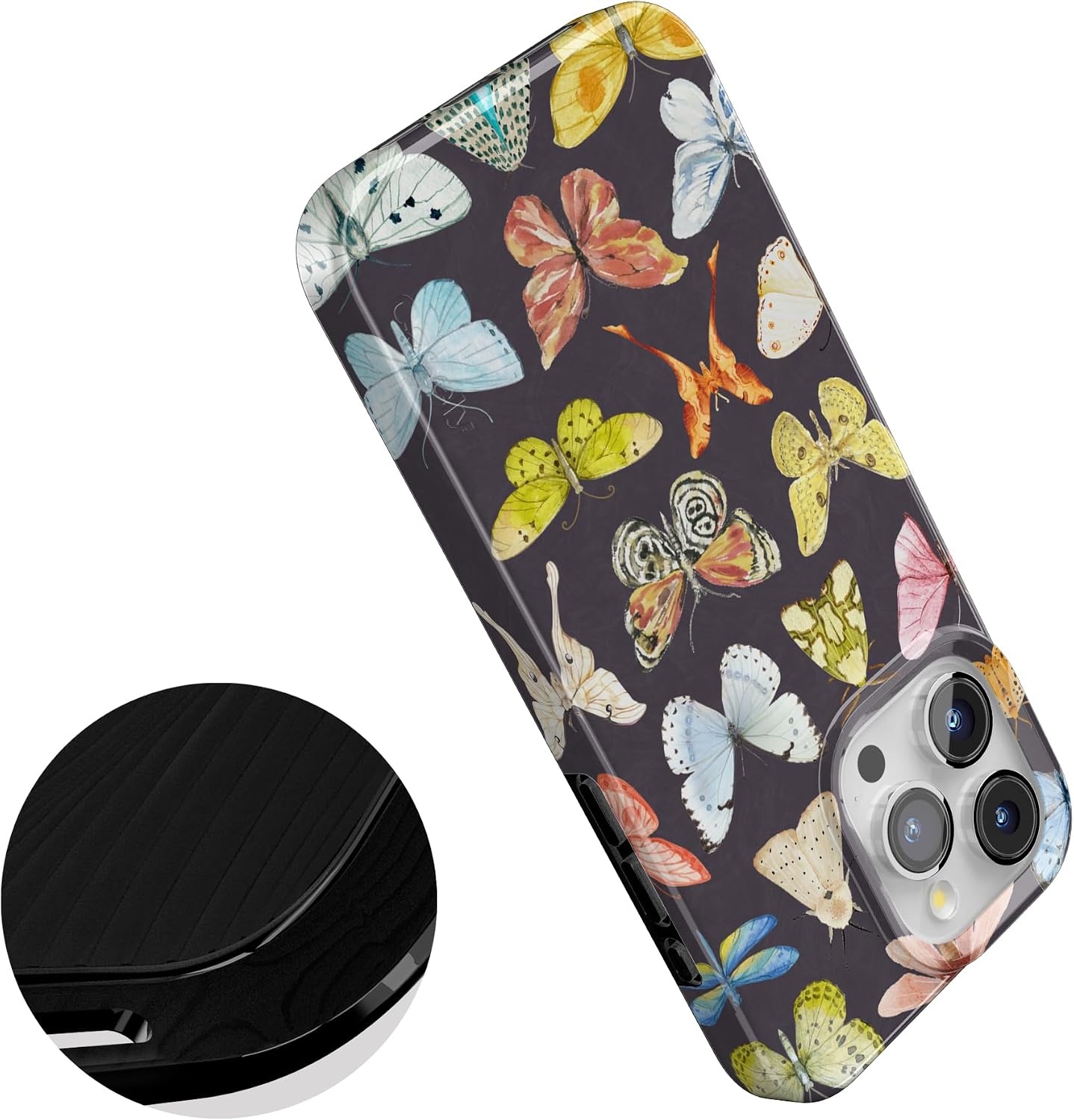 image:imageCasely iPhone 15 Pro Max Case Clear Skies Clear Shimmer Compatible with MagSafe Classic Ultra Slim DesignMidnight Monarch Jenna Palek x Casely