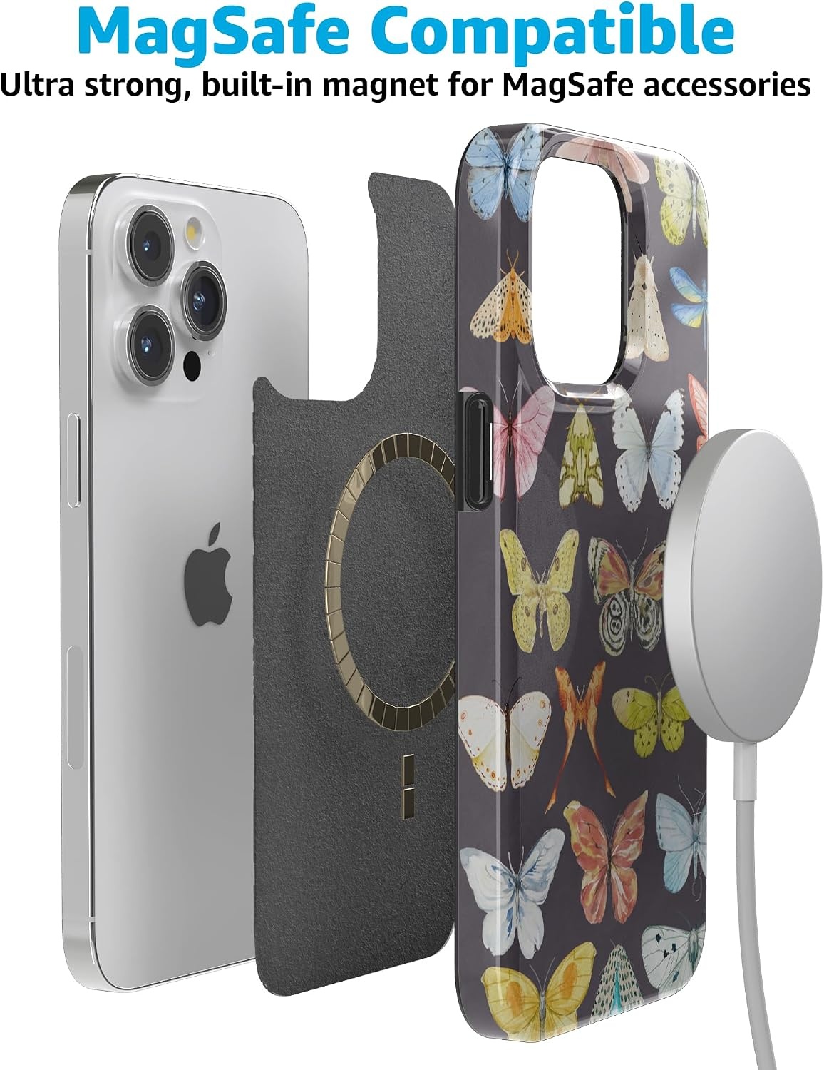 image:imageCasely iPhone 15 Pro Max Case Clear Skies Clear Shimmer Compatible with MagSafe Classic Ultra Slim DesignMidnight Monarch Jenna Palek x Casely