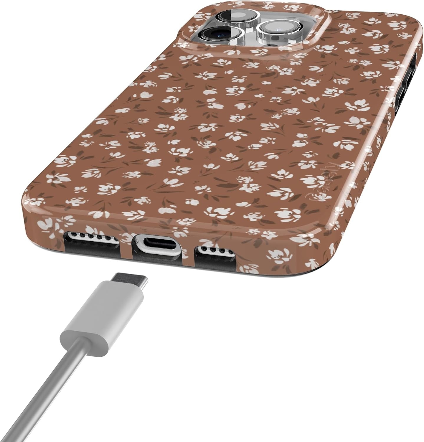 image:imageCasely iPhone 15 Pro Max Case Clear Skies Clear Shimmer Compatible with MagSafe Classic Ultra Slim DesignMocha Meadow Tiny Flowers
