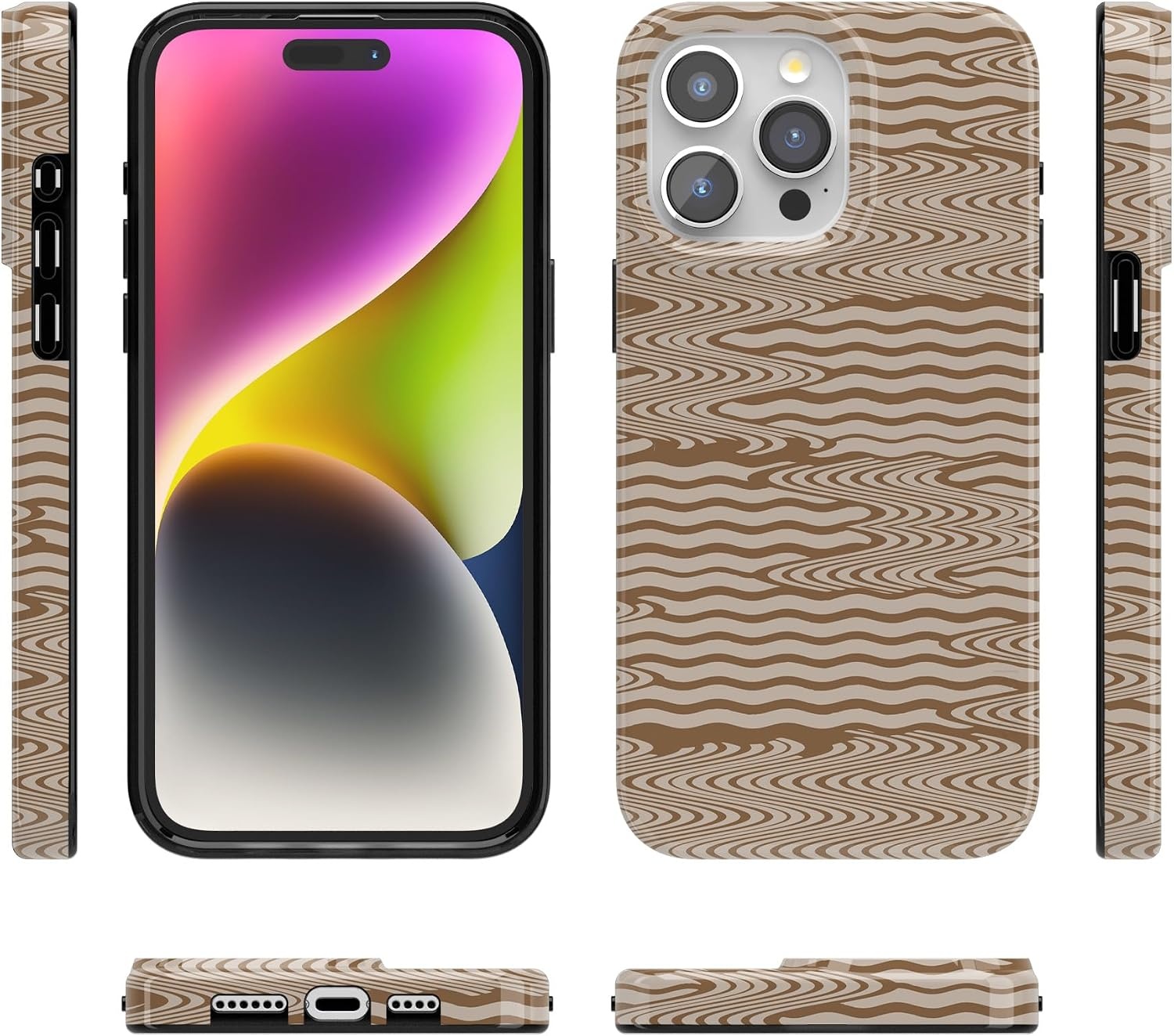 image:imageCasely iPhone 15 Pro Max Case Clear Skies Clear Shimmer Compatible with MagSafe Classic Ultra Slim DesignMocha Ripple Brown Waves