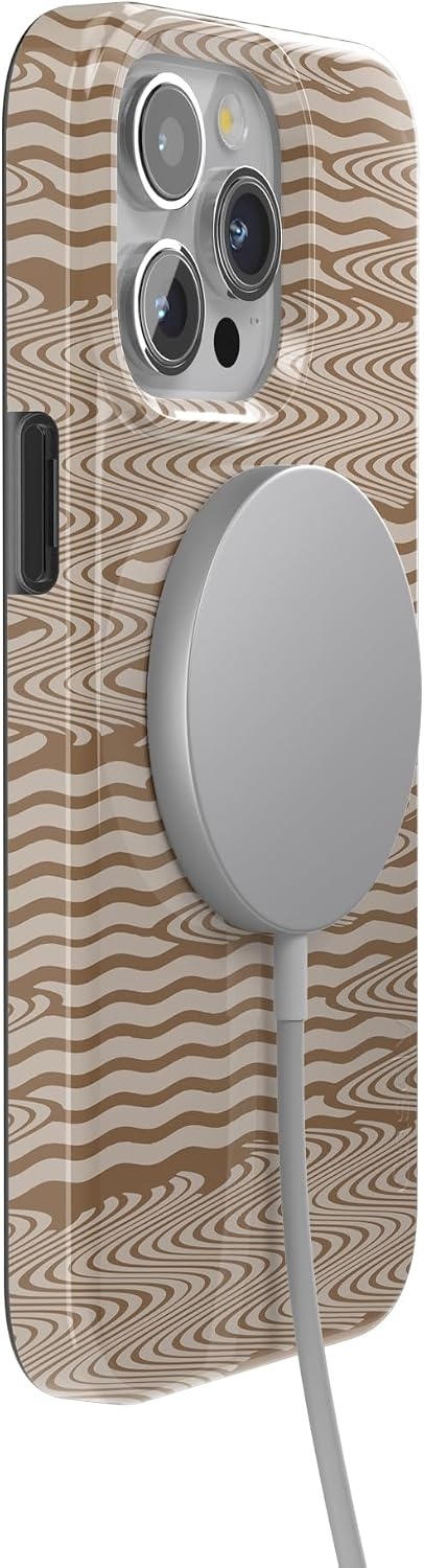 image:imageCasely iPhone 15 Pro Max Case Clear Skies Clear Shimmer Compatible with MagSafe Classic Ultra Slim DesignMocha Ripple Brown Waves