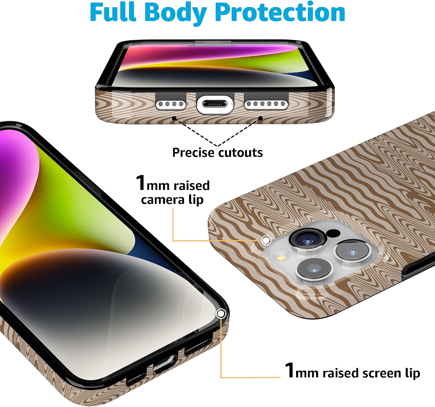 image:imageCasely iPhone 15 Pro Max Case Clear Skies Clear Shimmer Compatible with MagSafe Classic Ultra Slim DesignMocha Ripple Brown Waves