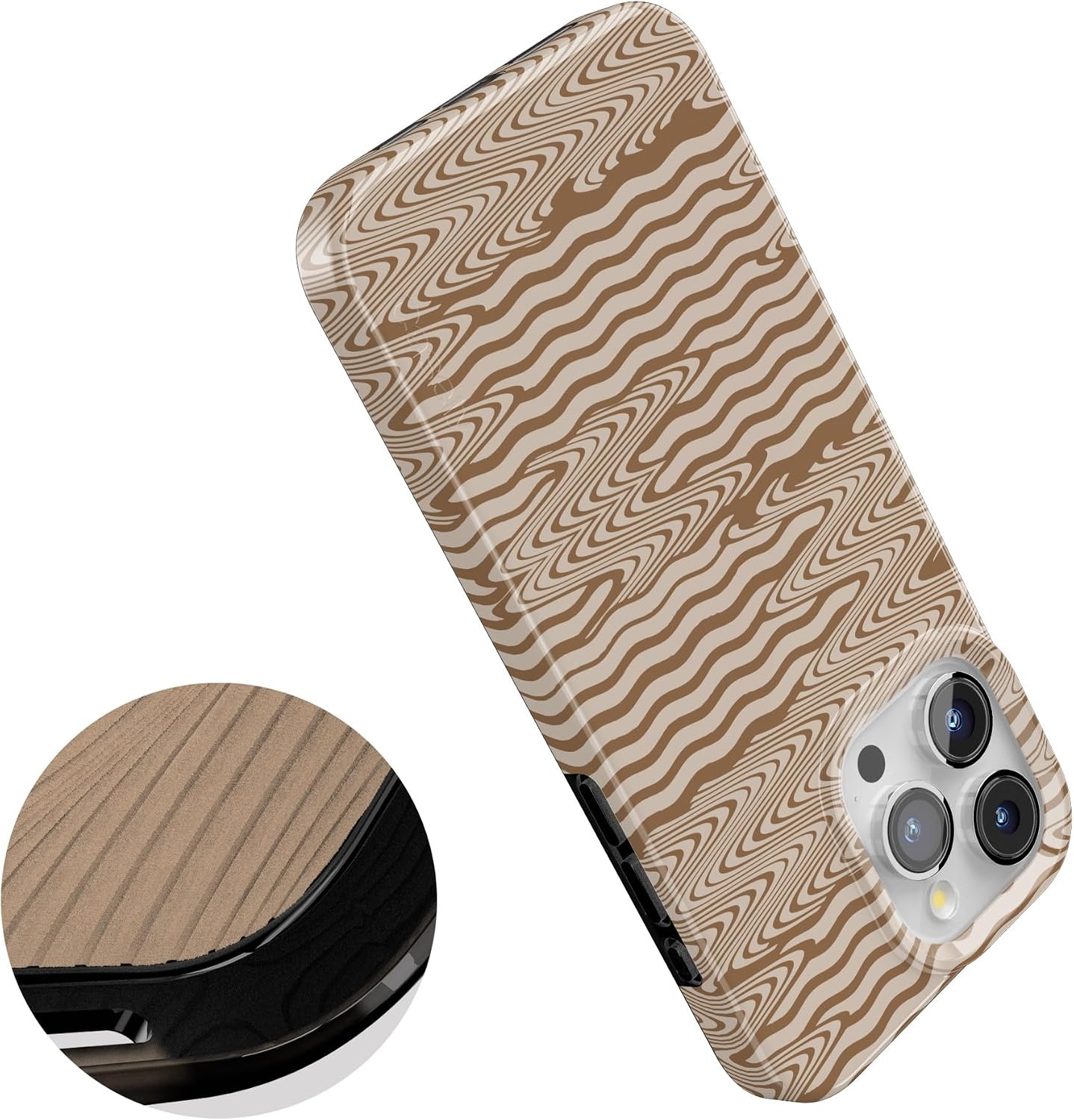 image:imageCasely iPhone 15 Pro Max Case Clear Skies Clear Shimmer Compatible with MagSafe Classic Ultra Slim DesignMocha Ripple Brown Waves