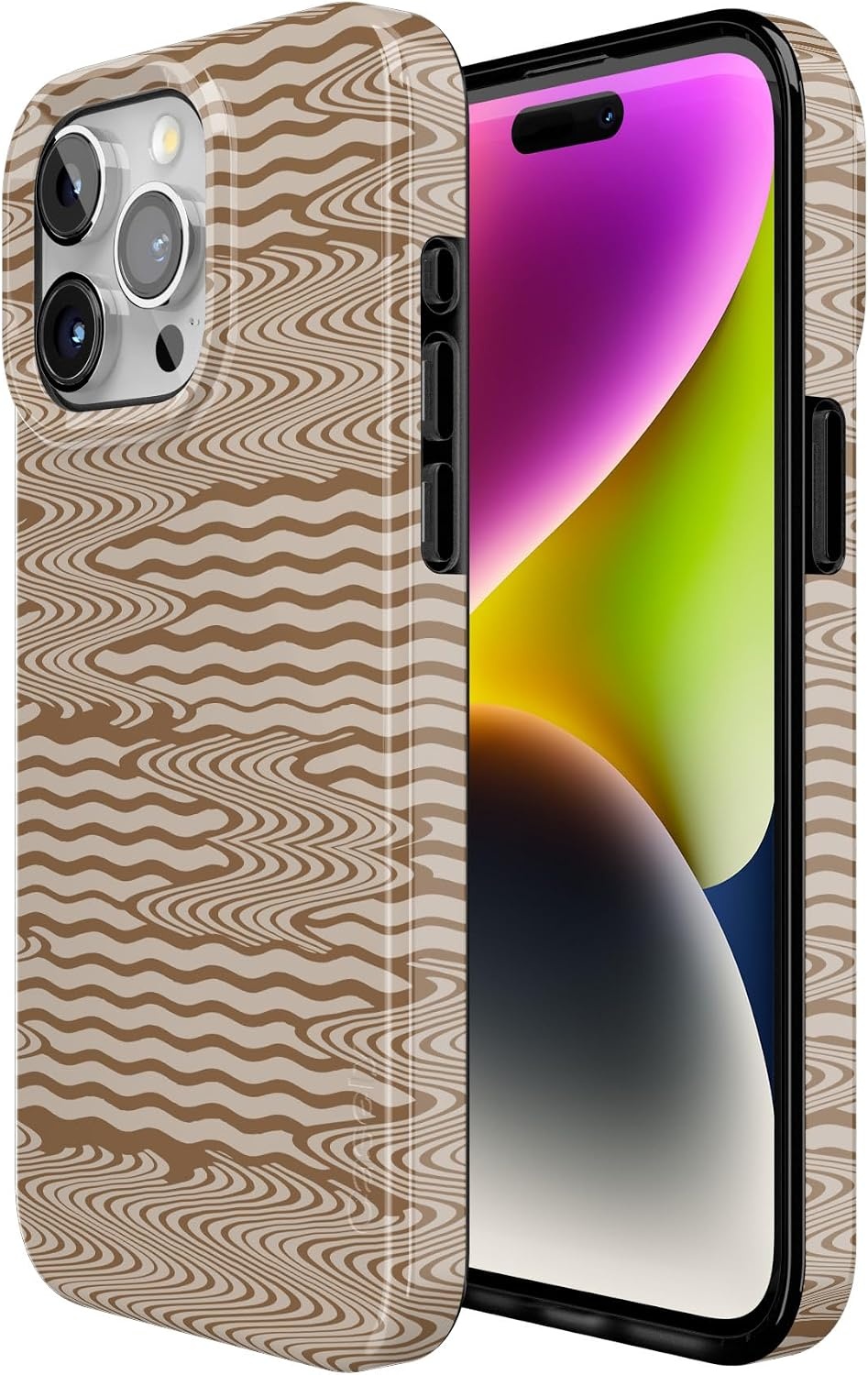image:imageCasely iPhone 15 Pro Max Case Clear Skies Clear Shimmer Compatible with MagSafe Classic Ultra Slim DesignMocha Ripple Brown Waves