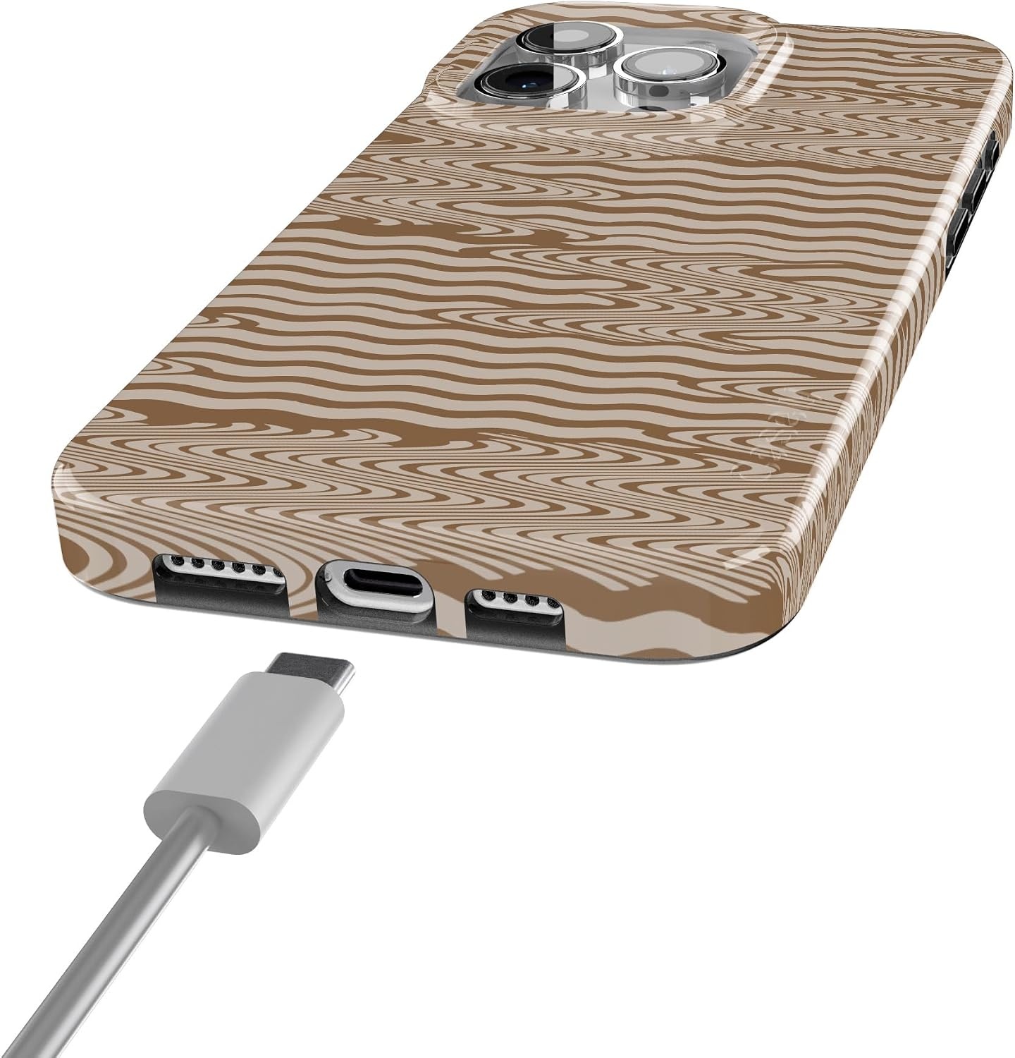 image:imageCasely iPhone 15 Pro Max Case Clear Skies Clear Shimmer Compatible with MagSafe Classic Ultra Slim DesignMocha Ripple Brown Waves
