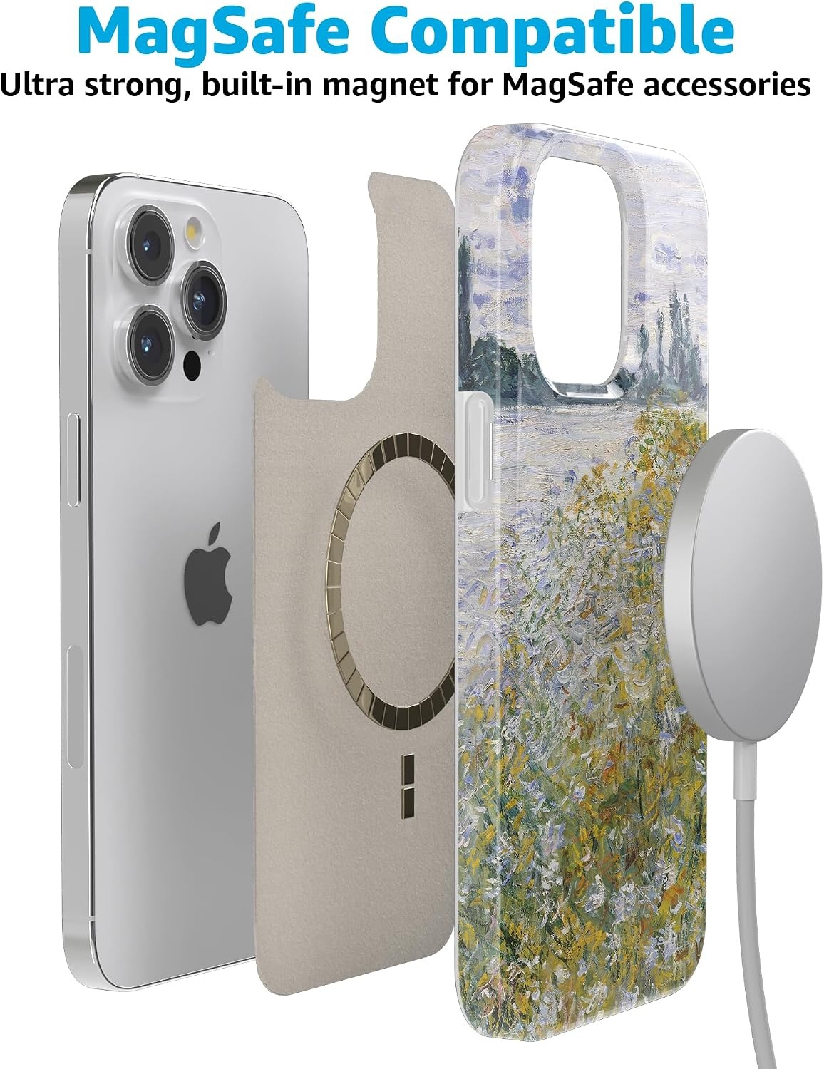 image:imageCasely iPhone 15 Pro Max Case Clear Skies Clear Shimmer Compatible with MagSafe Classic Ultra Slim DesignMonets Summer Landscape The Met Museum