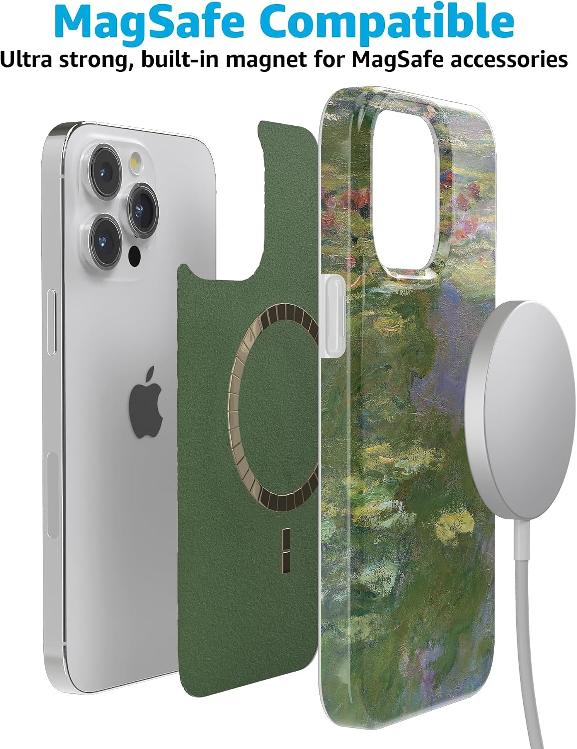 image:imageCasely iPhone 15 Pro Max Case Clear Skies Clear Shimmer Compatible with MagSafe Classic Ultra Slim DesignMonets Water Lilies The Met Museum