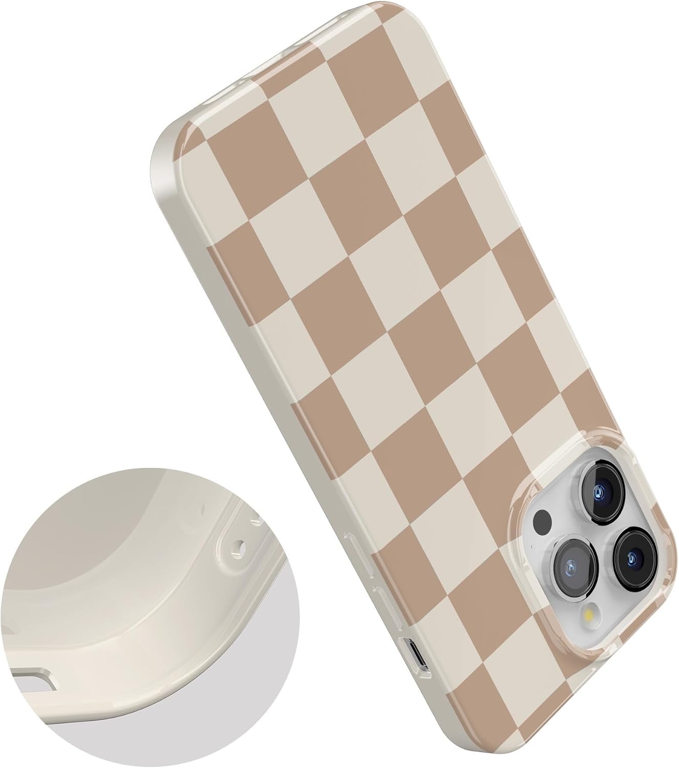 image:imageCasely iPhone 15 Pro Max Case Clear Skies Clear Shimmer Compatible with MagSafe Classic Ultra Slim DesignNeutral Checkerboard Fit Check