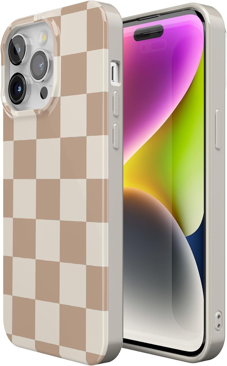 image:imageCasely iPhone 15 Pro Max Case Clear Skies Clear Shimmer Compatible with MagSafe Classic Ultra Slim DesignNeutral Checkerboard Fit Check
