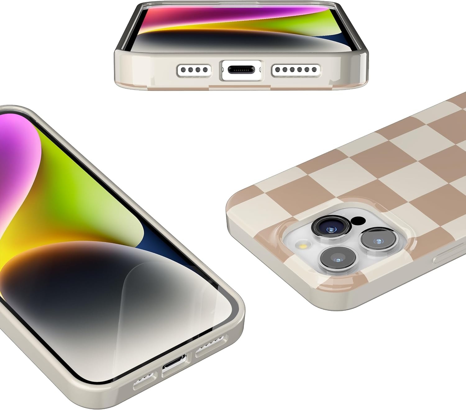 image:imageCasely iPhone 15 Pro Max Case Clear Skies Clear Shimmer Compatible with MagSafe Classic Ultra Slim DesignNeutral Checkerboard Fit Check