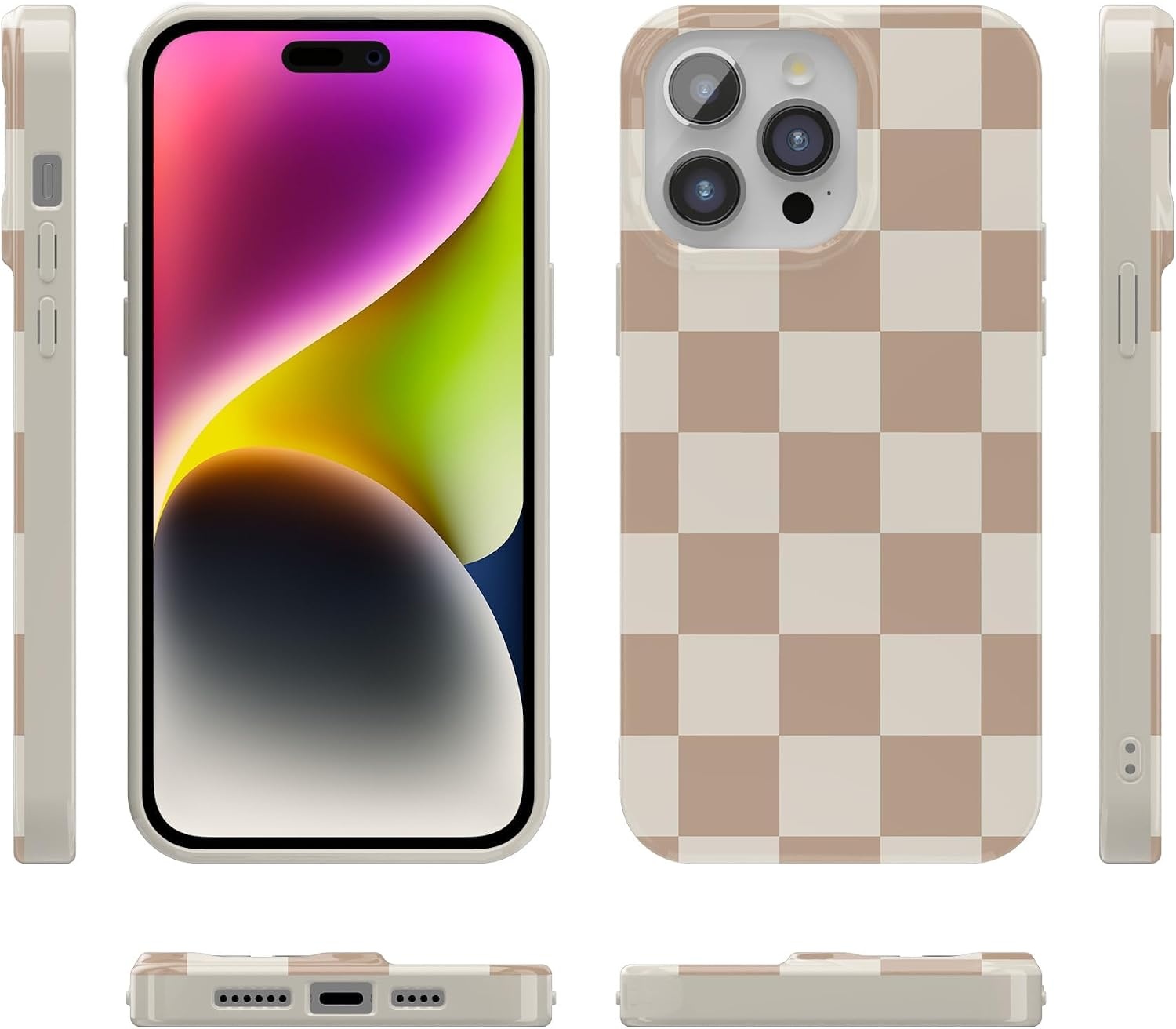 image:imageCasely iPhone 15 Pro Max Case Clear Skies Clear Shimmer Compatible with MagSafe Classic Ultra Slim DesignNeutral Checkerboard Fit Check