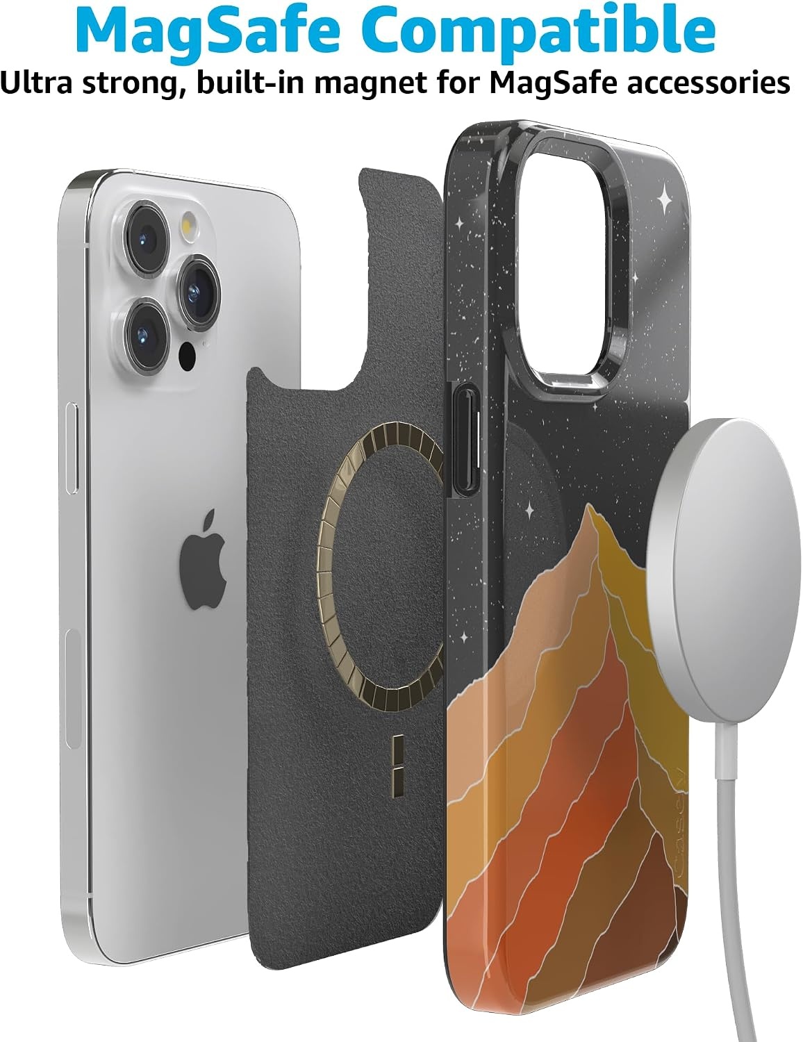 image:imageCasely iPhone 15 Pro Max Case Clear Skies Clear Shimmer Compatible with MagSafe Classic Ultra Slim DesignNight Skies Mountain Starlight