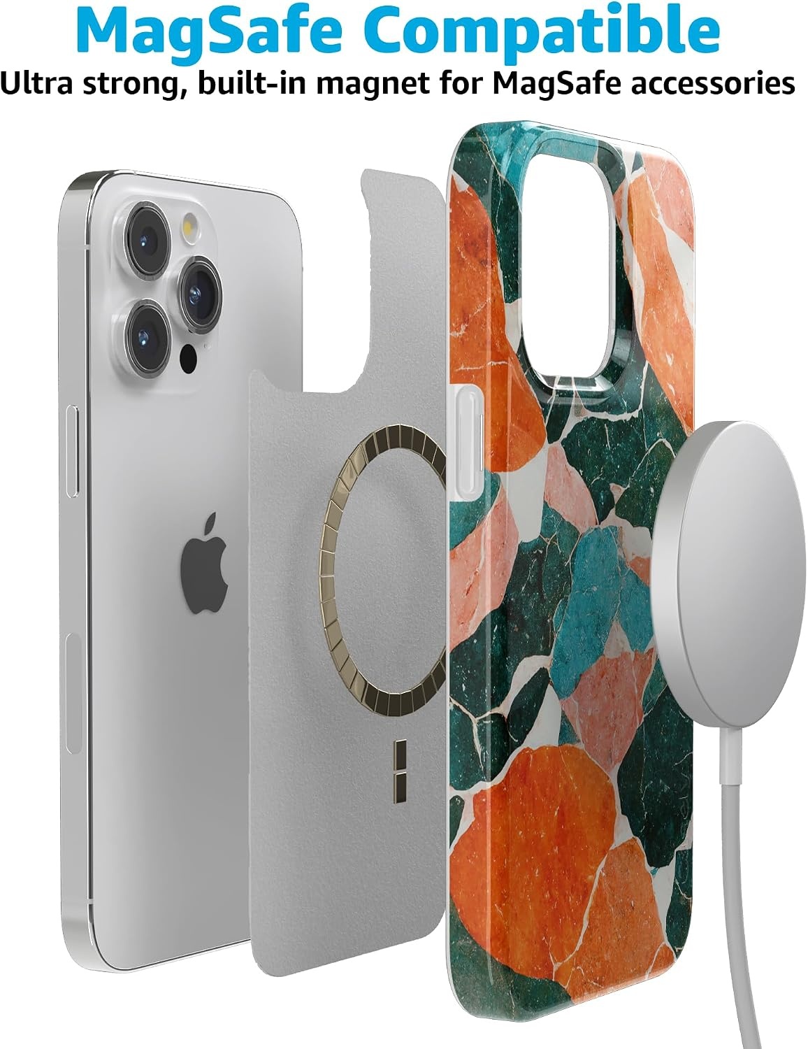 image:imageCasely iPhone 15 Pro Max Case Clear Skies Clear Shimmer Compatible with MagSafe Classic Ultra Slim DesignOf Quartz Sculpted Marble