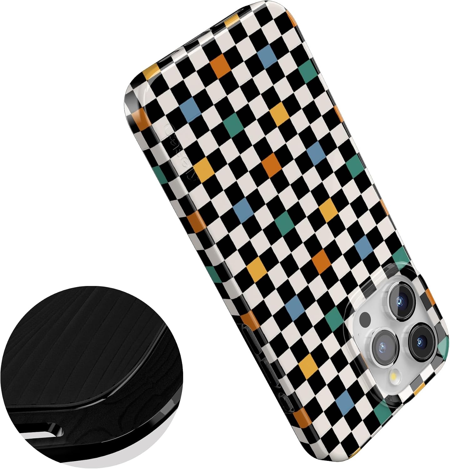 image:imageCasely iPhone 15 Pro Max Case Clear Skies Clear Shimmer Compatible with MagSafe Classic Ultra Slim DesignOld Skool Retro Checkerboard