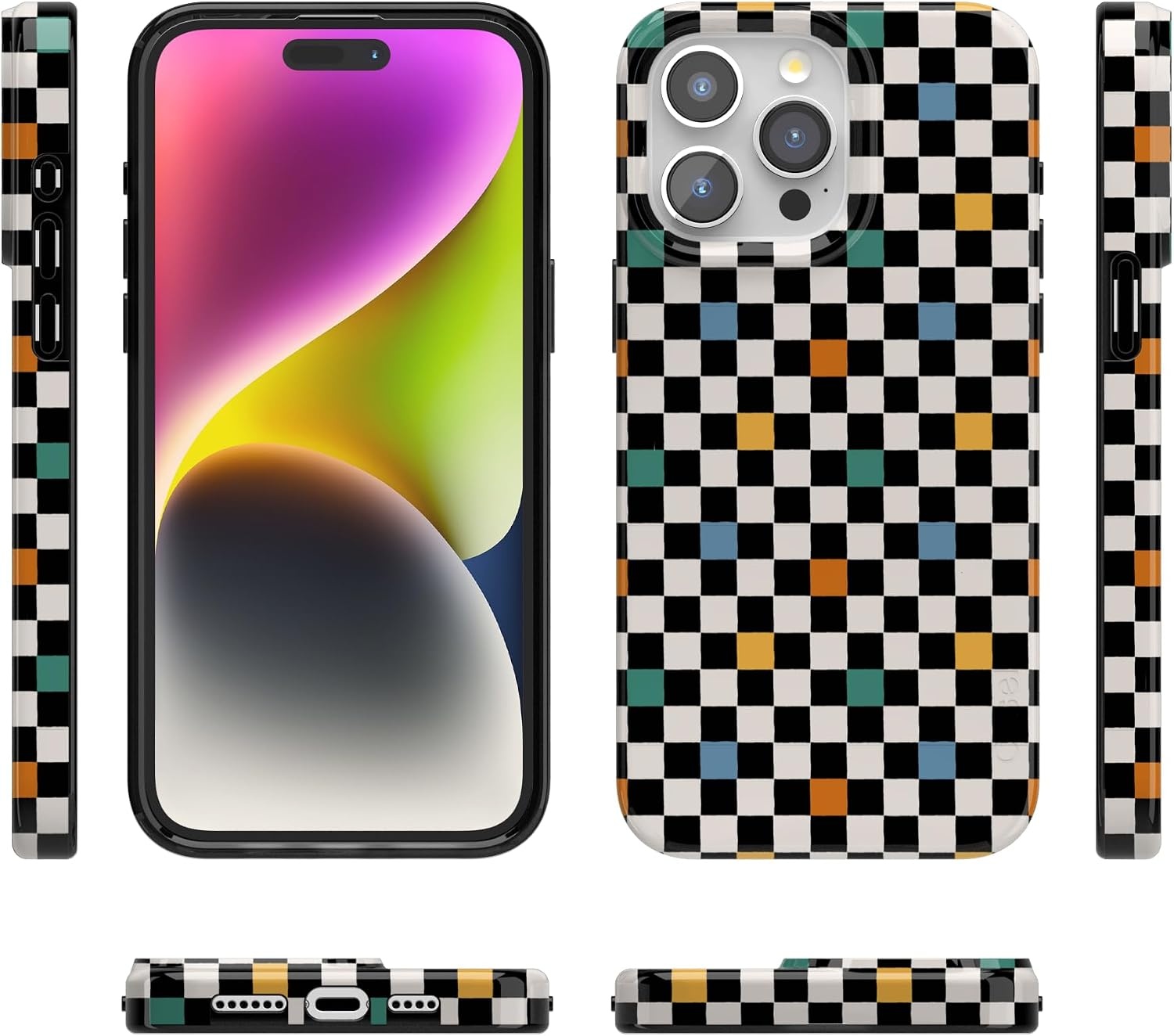 image:imageCasely iPhone 15 Pro Max Case Clear Skies Clear Shimmer Compatible with MagSafe Classic Ultra Slim DesignOld Skool Retro Checkerboard