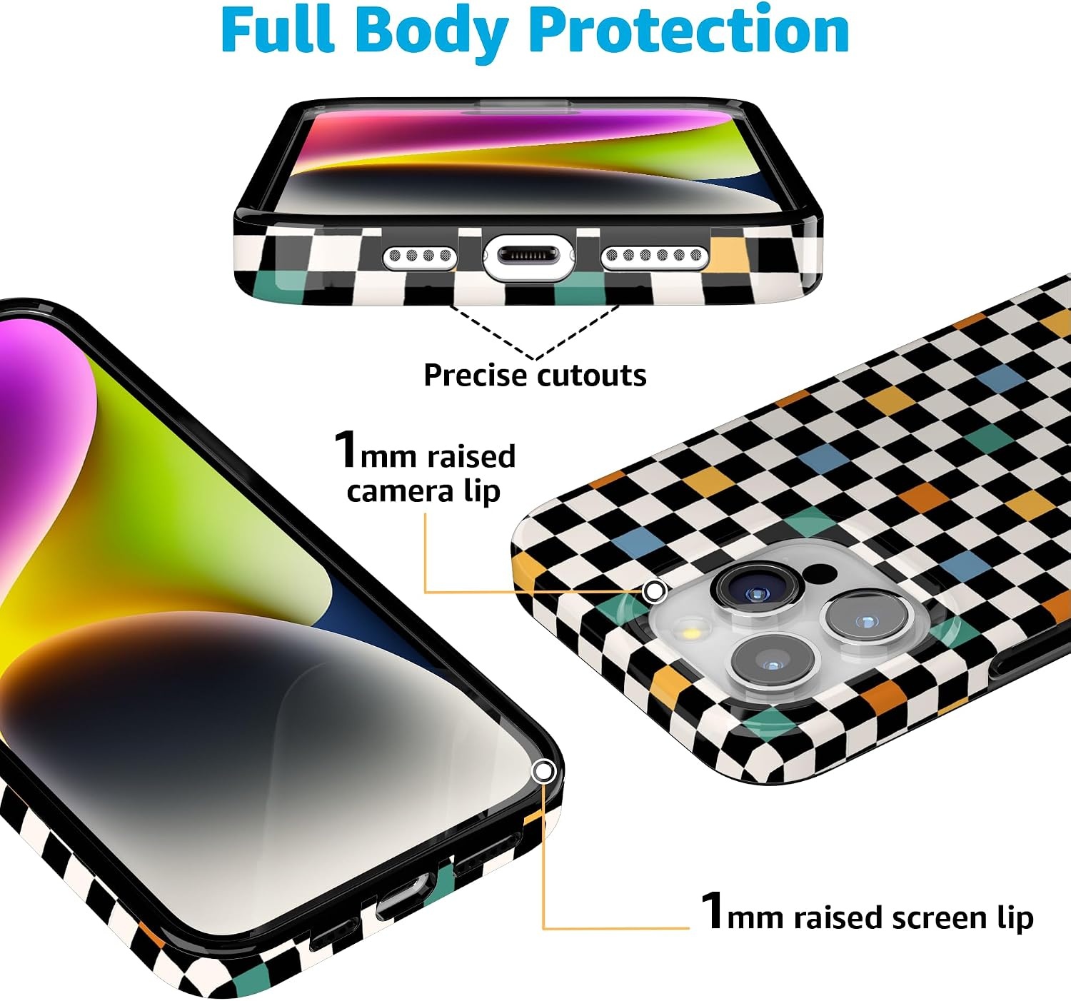 image:imageCasely iPhone 15 Pro Max Case Clear Skies Clear Shimmer Compatible with MagSafe Classic Ultra Slim DesignOld Skool Retro Checkerboard