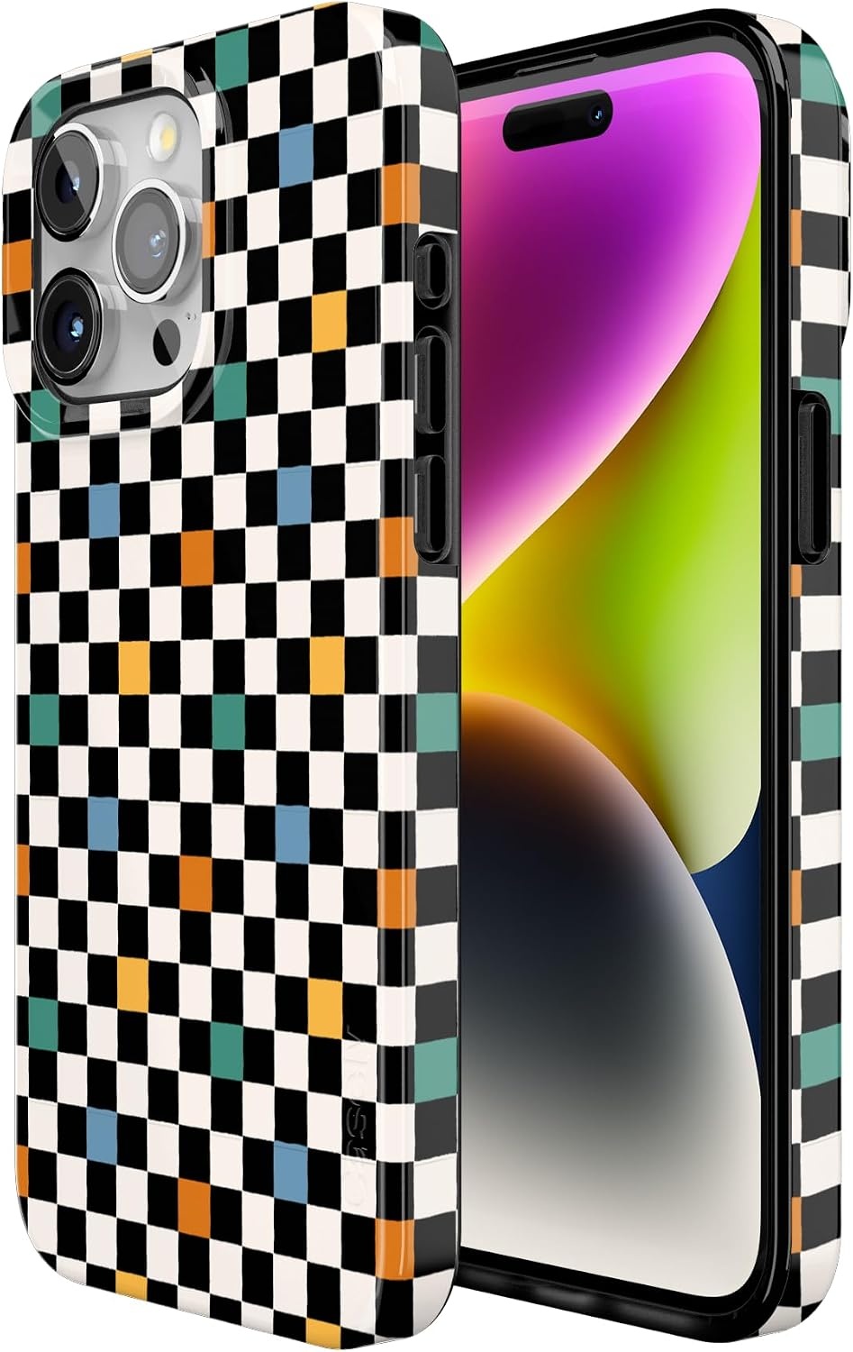 image:imageCasely iPhone 15 Pro Max Case Clear Skies Clear Shimmer Compatible with MagSafe Classic Ultra Slim DesignOld Skool Retro Checkerboard