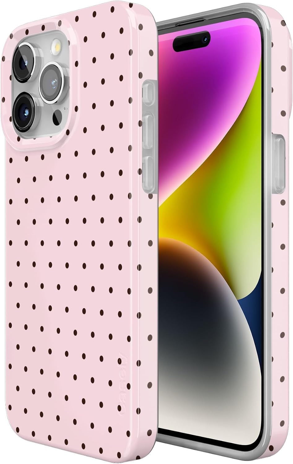 image:imageCasely iPhone 15 Pro Max Case Clear Skies Clear Shimmer Compatible with MagSafe Classic Ultra Slim DesignOn the Dot Pink Polka Dot