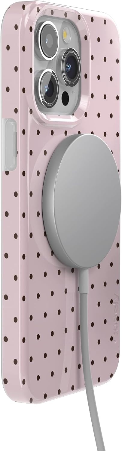 image:imageCasely iPhone 15 Pro Max Case Clear Skies Clear Shimmer Compatible with MagSafe Classic Ultra Slim DesignOn the Dot Pink Polka Dot