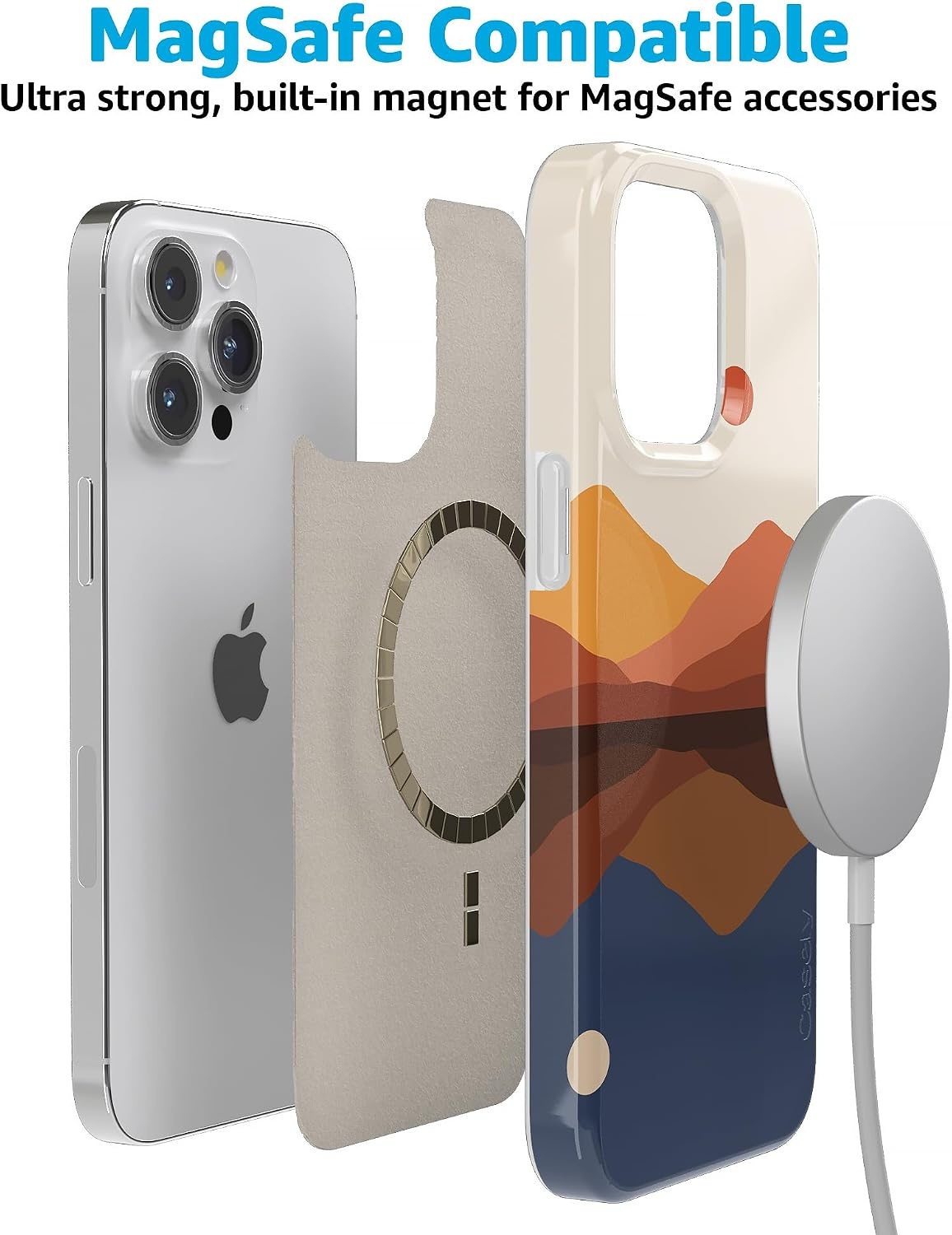 image:imageCasely iPhone 15 Pro Max Case Clear Skies Clear Shimmer Compatible with MagSafe Classic Ultra Slim DesignOpposites Attract Day Night Colorblock