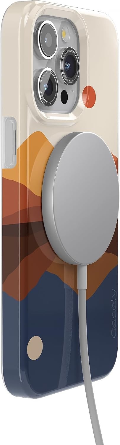 image:imageCasely iPhone 15 Pro Max Case Clear Skies Clear Shimmer Compatible with MagSafe Classic Ultra Slim DesignOpposites Attract Day Night Colorblock