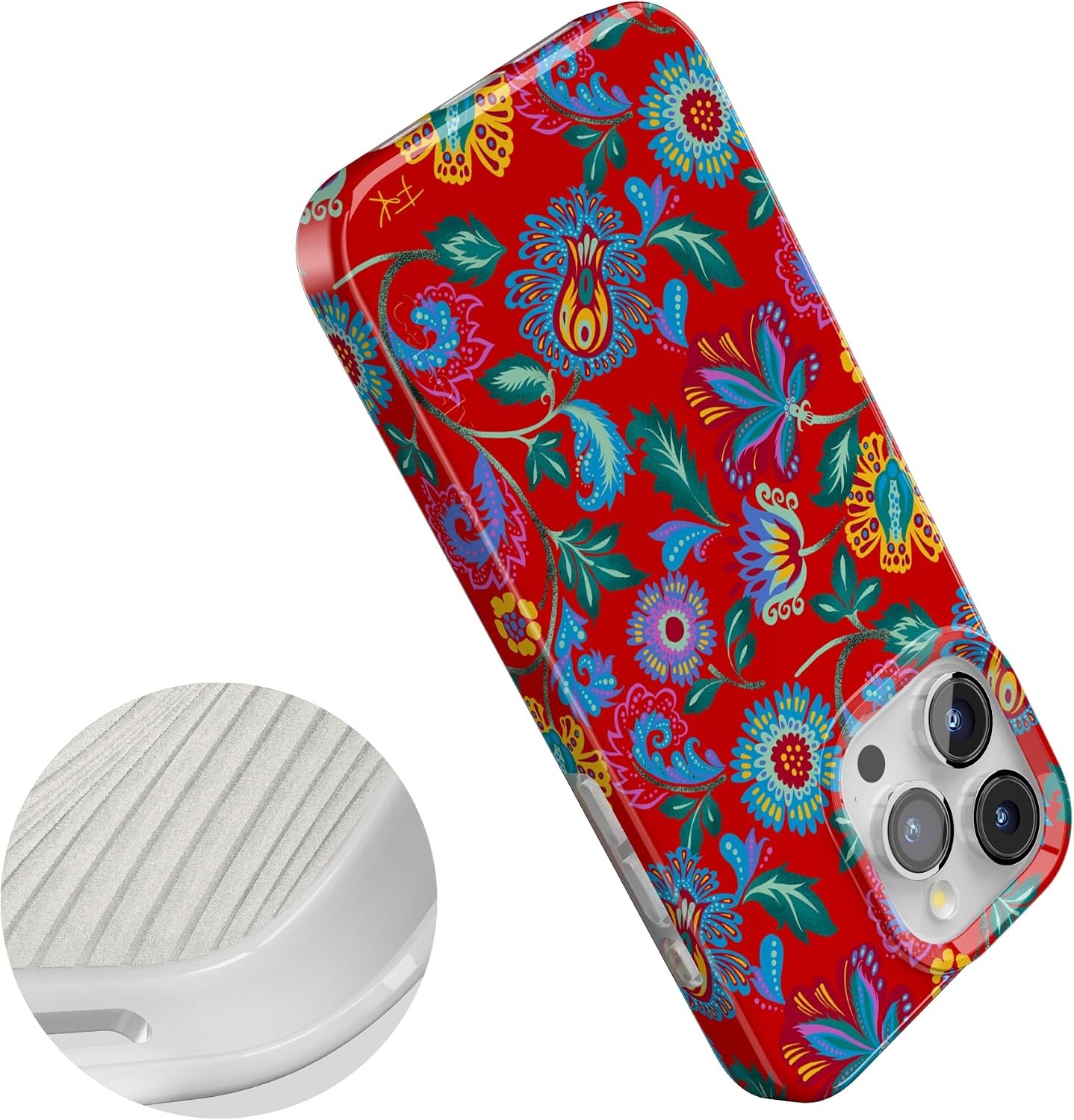image:imageCasely iPhone 15 Pro Max Case Clear Skies Clear Shimmer Compatible with MagSafe Classic Ultra Slim DesignPainted Flowers Frida Kahlo Floral