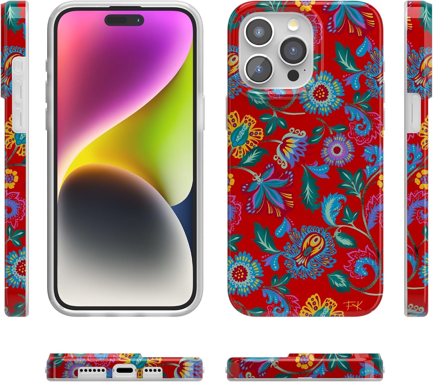 image:imageCasely iPhone 15 Pro Max Case Clear Skies Clear Shimmer Compatible with MagSafe Classic Ultra Slim DesignPainted Flowers Frida Kahlo Floral