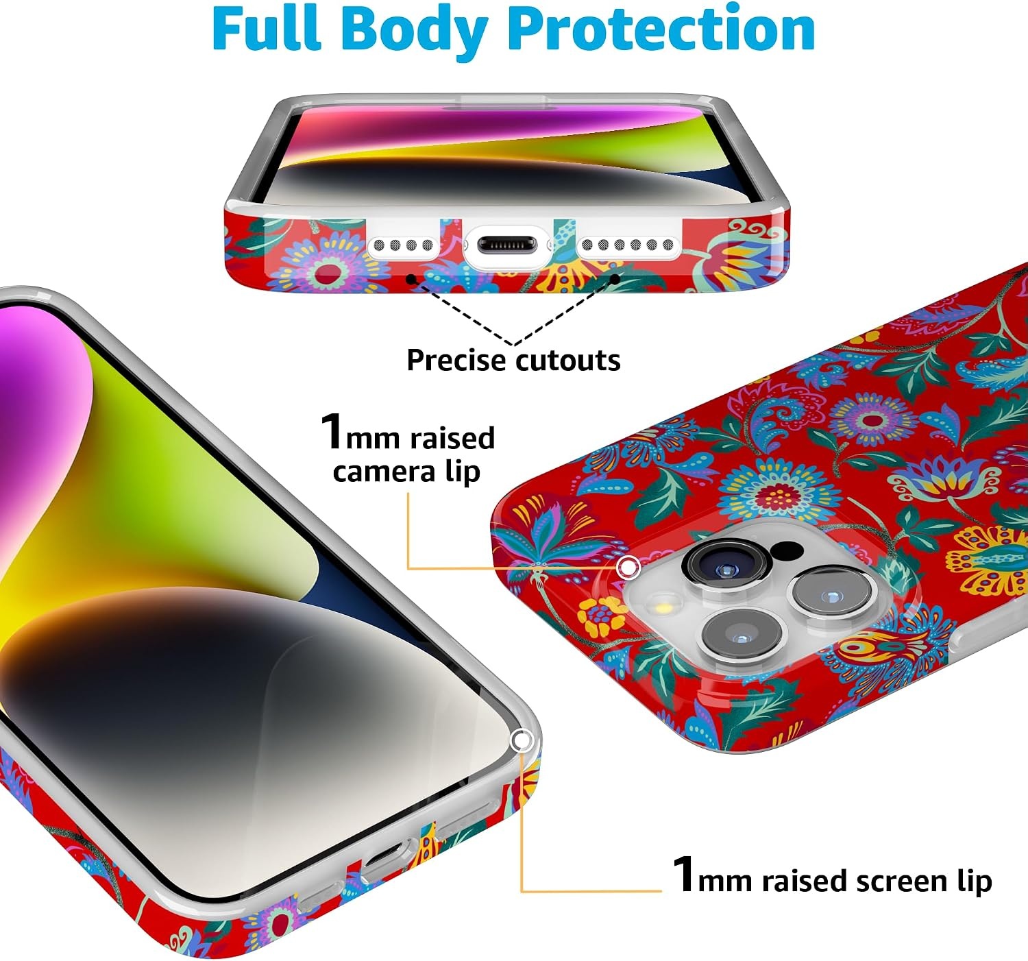image:imageCasely iPhone 15 Pro Max Case Clear Skies Clear Shimmer Compatible with MagSafe Classic Ultra Slim DesignPainted Flowers Frida Kahlo Floral
