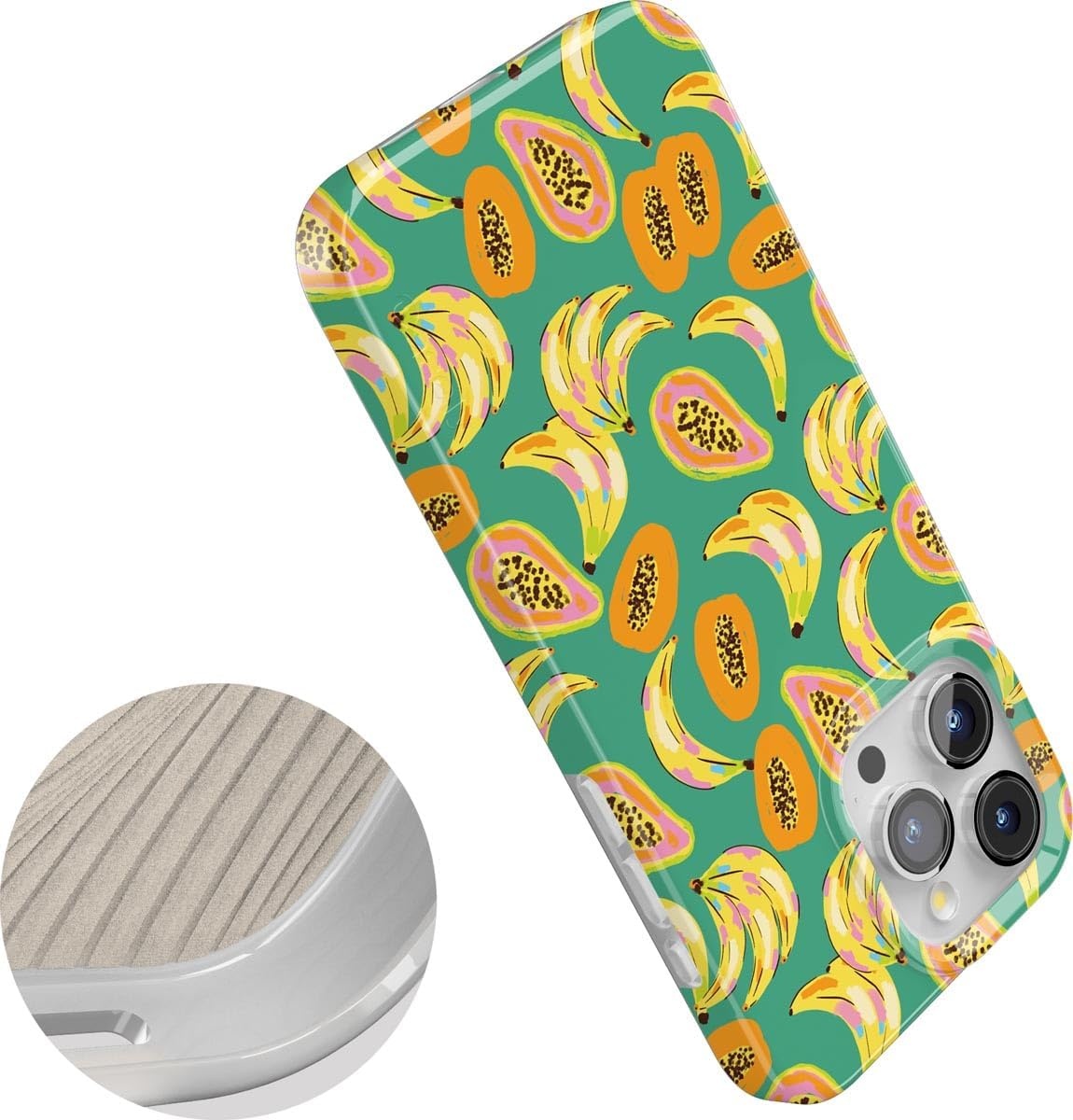 image:imageCasely iPhone 15 Pro Max Case Clear Skies Clear Shimmer Compatible with MagSafe Classic Ultra Slim DesignPapaya Palms Dippin Daisys Tropical Vaca