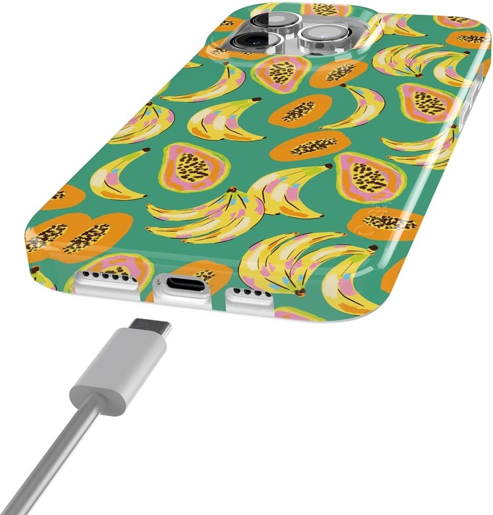 image:imageCasely iPhone 15 Pro Max Case Clear Skies Clear Shimmer Compatible with MagSafe Classic Ultra Slim DesignPapaya Palms Dippin Daisys Tropical Vaca
