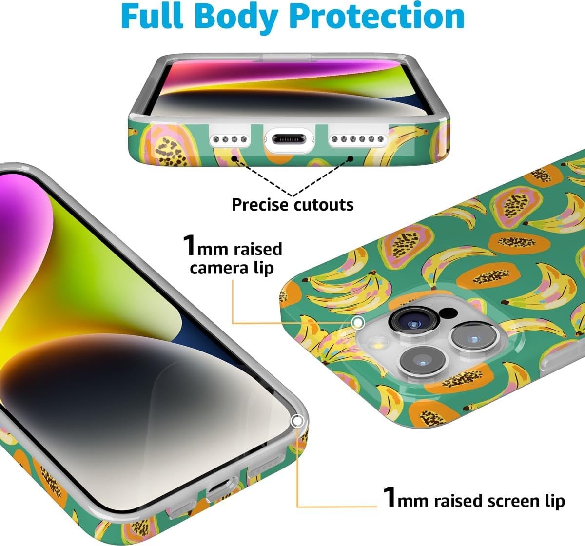image:imageCasely iPhone 15 Pro Max Case Clear Skies Clear Shimmer Compatible with MagSafe Classic Ultra Slim DesignPapaya Palms Dippin Daisys Tropical Vaca