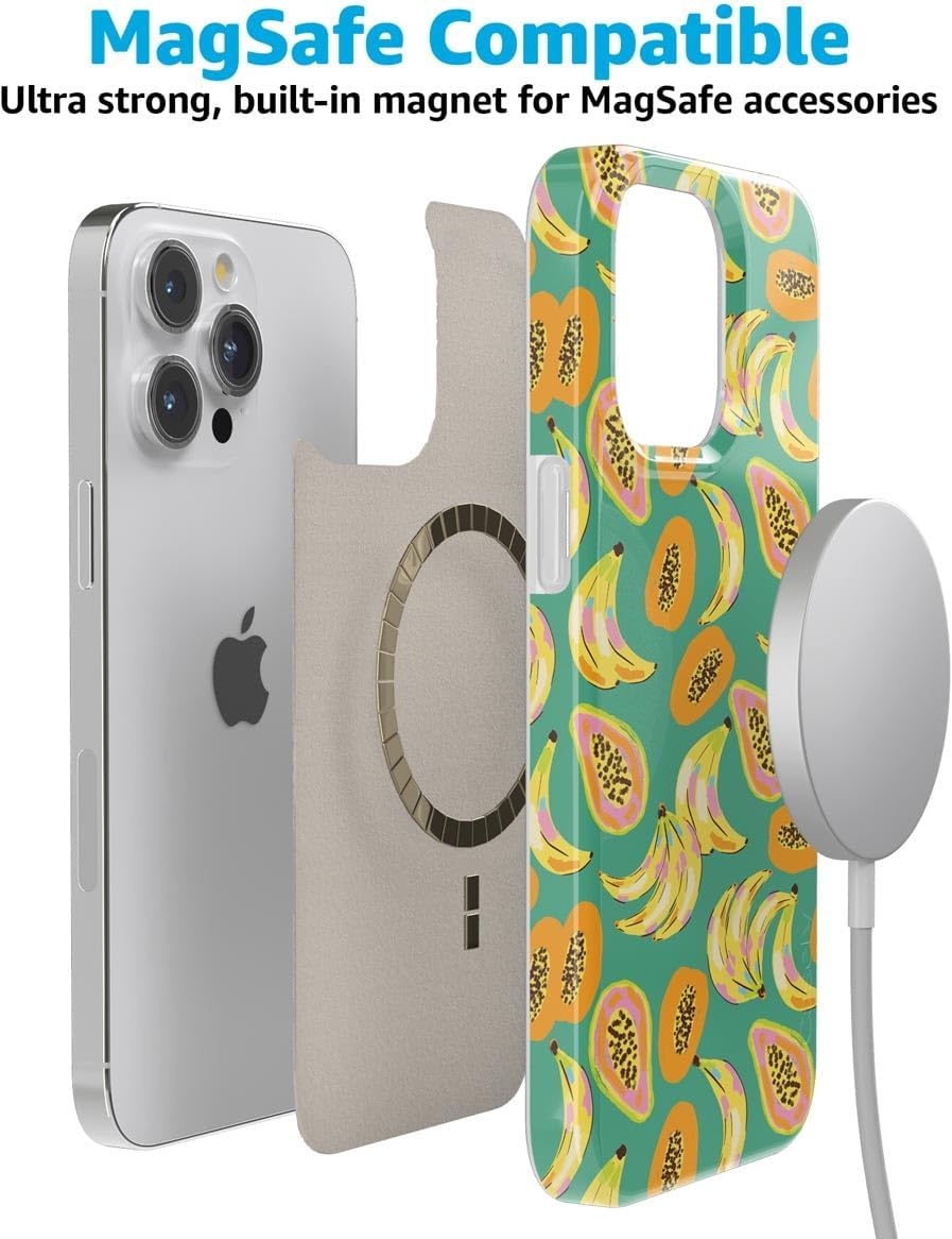 image:imageCasely iPhone 15 Pro Max Case Clear Skies Clear Shimmer Compatible with MagSafe Classic Ultra Slim DesignPapaya Palms Dippin Daisys Tropical Vaca