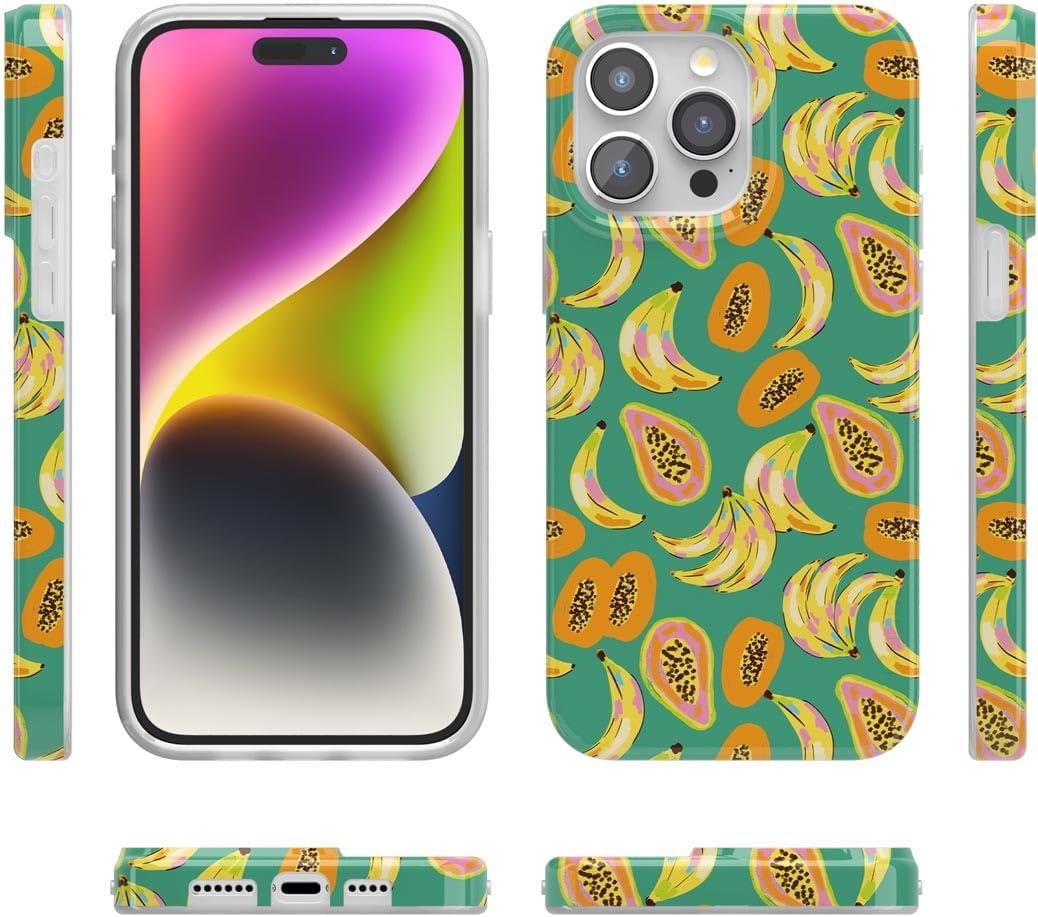 image:imageCasely iPhone 15 Pro Max Case Clear Skies Clear Shimmer Compatible with MagSafe Classic Ultra Slim DesignPapaya Palms Dippin Daisys Tropical Vaca